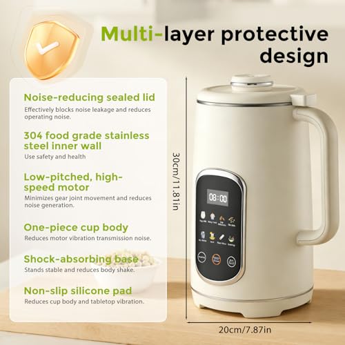 Nastopee Vegetable Milk Machine, 1200 ml Vegetable Milk Machine with Self-Cleaning Function, LED Display, 8 Functions, 12 Blades, Soy Milk, Oats and Nuts Machine