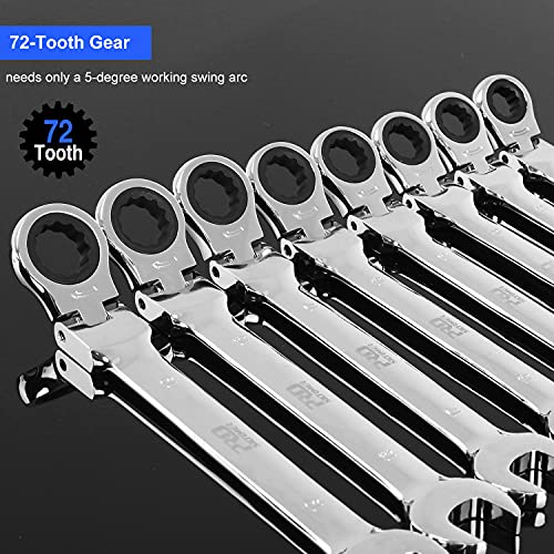 PROSTORMER 14-Piece Flex-Head Ratcheting Wrench Set, 6-19mm Chrome Vanadium Steel Ratchet Wrenches, Metric Combination Ended Spanner Kit with Storage Case