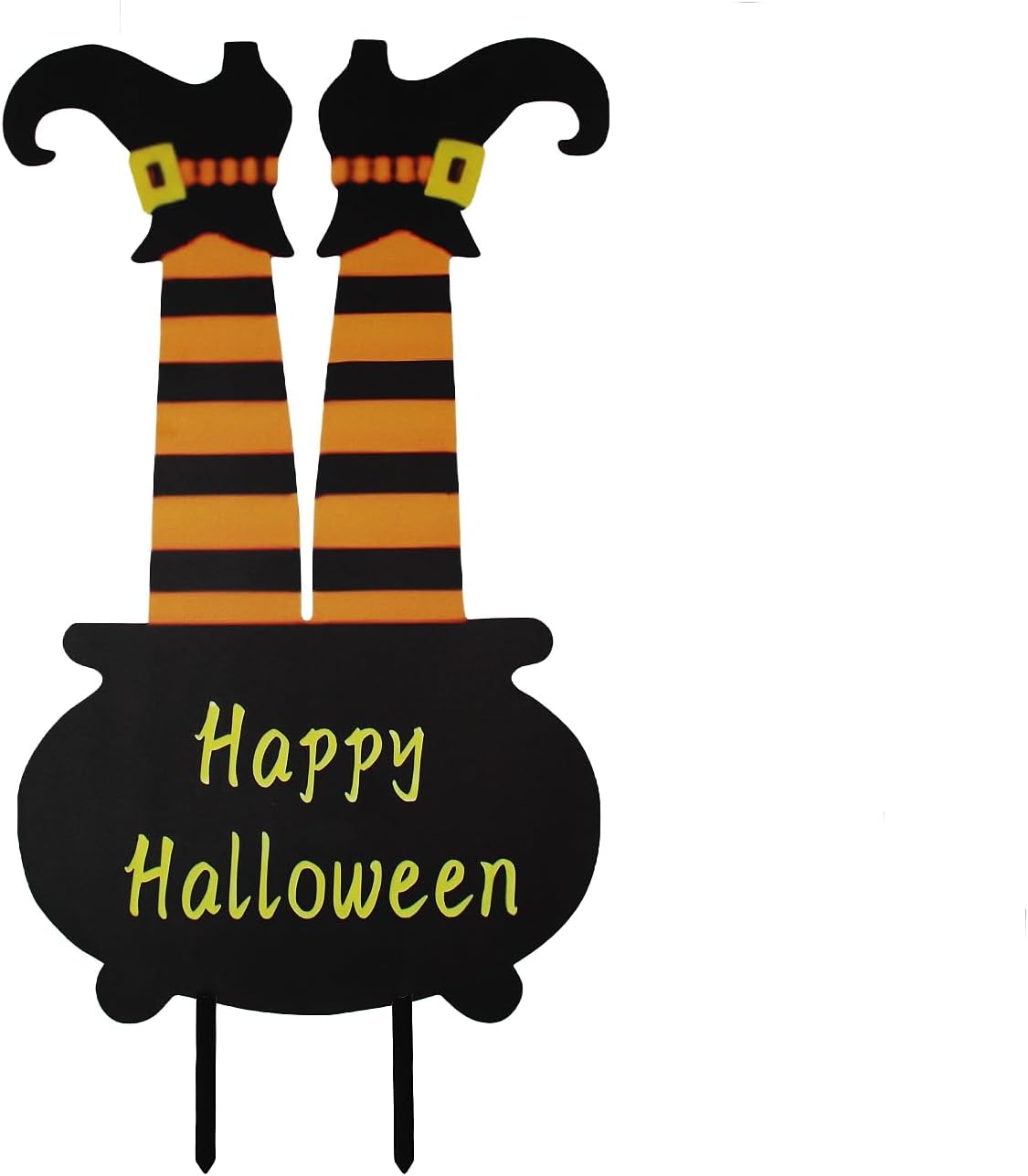 Yard Signs - Halloween Metal Witch Leg Courtyard Sign Decoration Halloween Metal Yard Stakes Halloween Decorations For Outdoor Indoor Decor (Yellow)