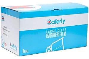 Saferly Blue Clear Barrier Film for Tattoo, Dental Equipment with Dispenser Box, Travel-Sized, 4” x 6”, 300 Sheets Roll