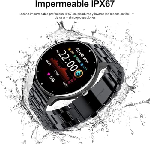 E T EASYTAO | Smartwatch Hombre, Reloj Inteligente, IP68, Monitor De Frecuencia Cardíaca/Oxígeno en Sangre/Presión Arterial, Múltiples Modos Depor (Correa Doble: Metal + Silicona)
