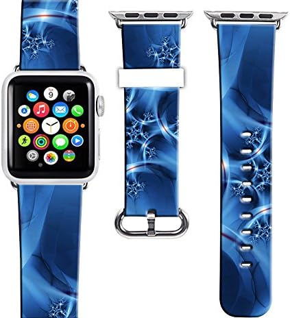 Apple Watch Band Leather 38Mm,Genuine Leather Strap Replacement For Iwatch 38Mm Bright Dark Blue Special Unique Pattern (Metal Clasp Included)
