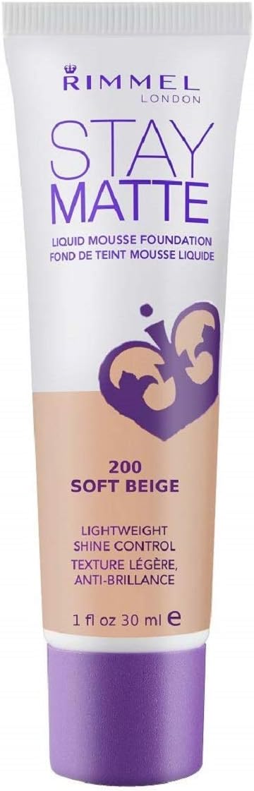 Rimmel London Stay Matte Liquid Mousse Foundation, Good Coverage and Oil-Free Formula, Soft Beige, 30 ml, 30 ml (Pack of 1)