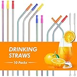 Lunlida Stainless Steel Straws, Reusable Metal Drinking Straws for 20 30 OZ Yeti Tumbler, RTIC, Tervis, Ozark Trail, Starbucks, Mason Jar with Silicone Tips ( Set of 10)