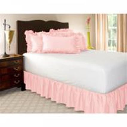 Leoie Solid Color Ruffle Wrap Around Elastic Bed Skirts Dressing Drop Bed Decoration Pink 180 * 200 + 38cm