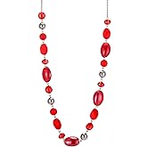FULU AUTUMN Long Beaded Necklaces for Women Silver Link Chain Necklace with Shell Crystal Beads, Party Gifts for Her