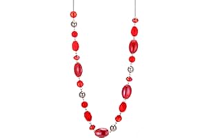 FULU AUTUMN Long Beaded Necklaces for Women Silver Link Chain Necklace with Shell Crystal Beads, Party Gifts for Her