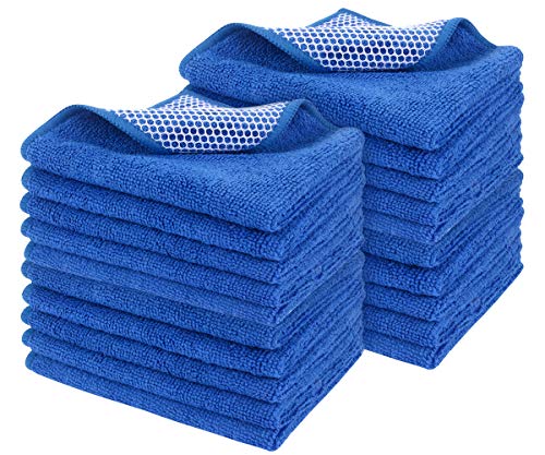 SINLAND Microfiber Dish Cloth for Washing Dishes Dish Rags Best Kitchen Cloths Cleaning Cloths Poly Scour Side 12Inchx12Inch 20Pack, Dark Blue