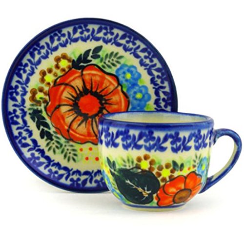 Click Here to See More Images Ceramika Bona H6487F Polish Pottery Ceramic Espresso Cup with Saucer Hand Painted, 3-Ounce