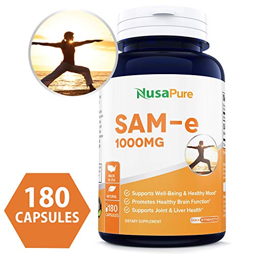 SAM-e 1000mg 180 Capsules (Non-GMO) - Same (S-Adenosyl Methionine) to Support Mood, Joint Health, and Brain Function - Extra Strength SAM e Pills - 250mg per caps