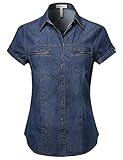 Made by Emma Women's Short Roll Up Sleeves Chest Pocket Denim Chambray