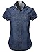 Made by Emma Women's Short Roll Up Sleeves Chest Pocket Denim Chambray