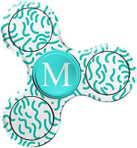 [ M - INITIAL ] Name Monogram Fidget Toy EDC Hand Spinner Stress Reducer Relieve Anxiety [ Bright Blue Neon Random Pattern ]