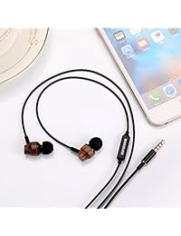 Auriculares ELFINEAR de madera con aislamiento de ruido y micrófono y control de volumen para iPhone, iPad, Samsung y Android