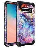 Casetego Compatible Galaxy S10 Case,Floral Three Layer Heavy Duty Hybrid Sturdy Armor Shockproof Full Body Protective Cover Case for Samsung Galaxy S10,Purple Mandala