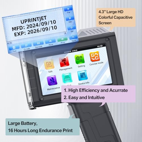 UPRINTJET Portable Inkjet Printer, BT-HH6205B Portable Inkjet Coding Machine with Quick Drying Ink Cartridge for Logo Text Date Batch Number QR Code Barcode
