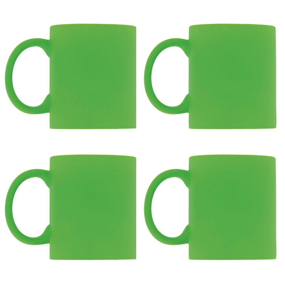 eBuyGB Pack of 4 Bright Fluorescent/Neon Mug for Tea and Coffee, Ceramic, Green, 310ml