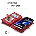 RAYTOP® [Magnetic Removable Phone Case + [11 Card Holders] + [4 Large Pockets] PU Leather Wallet for Samsung Galaxy S7 Edge [Magnet + Zipper + Button Closure] Dark Red Color Large Capacity Premium