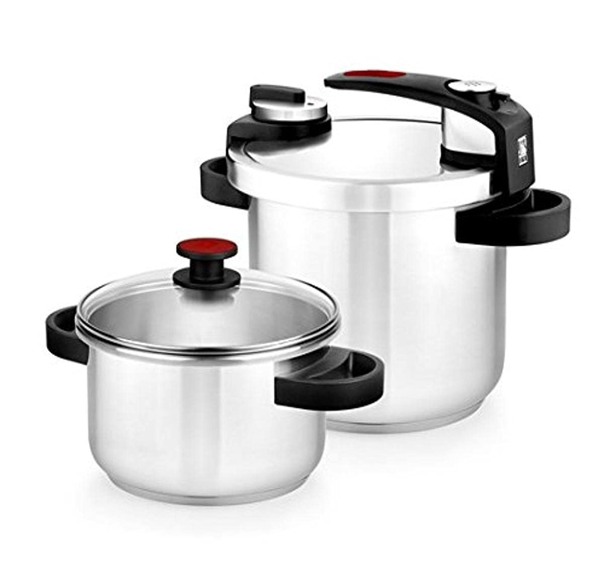 Braisogona Tekna Fast Pressure Cooker Set, 4 7 Litres, Easy to Use, 18/10 Stainless Steel, Includes Glass Lid