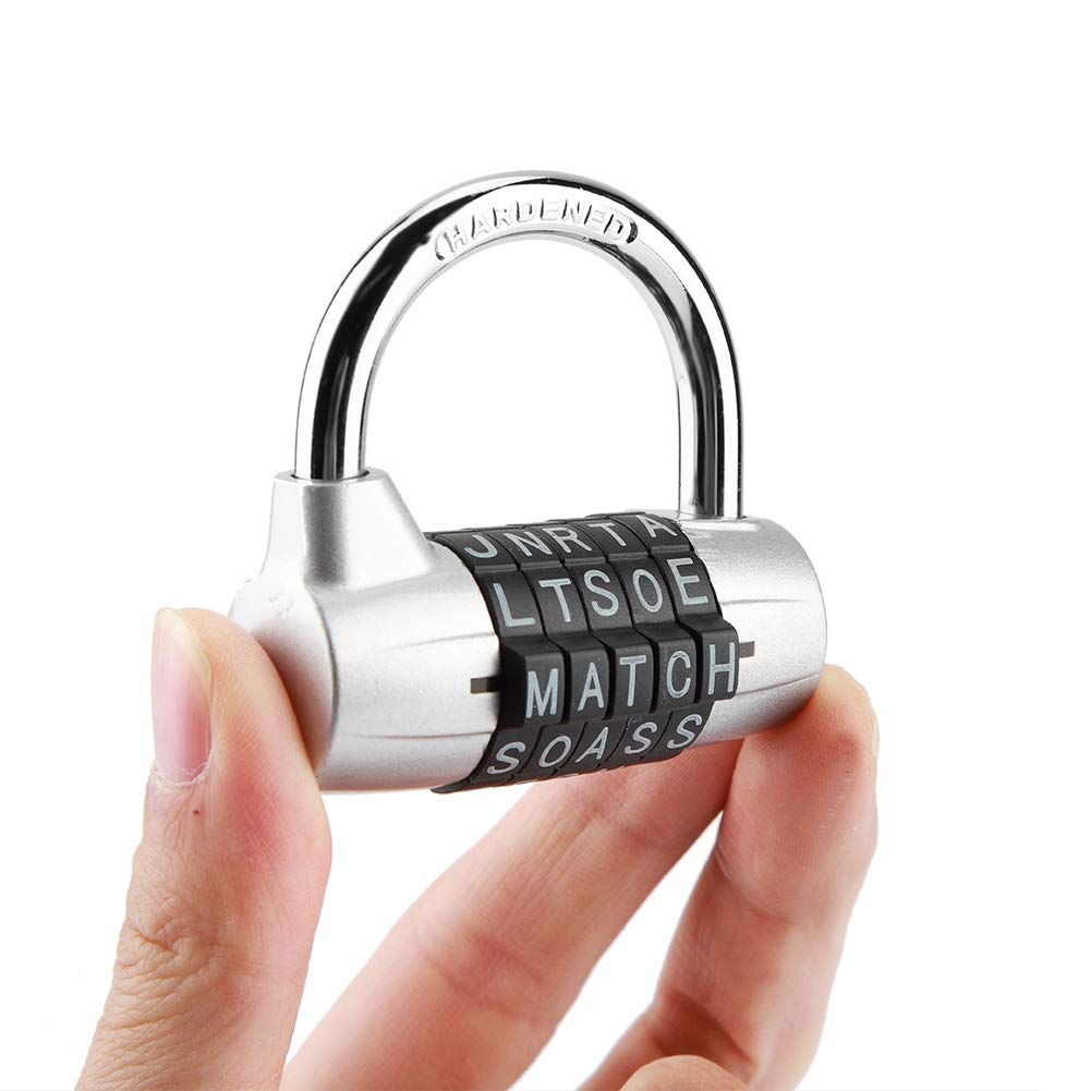 5 Digit Combination Padlock 5 Letter Word Lock Security Password Code Lock for School Gym Locker, Toolbox, Cabinet, Suitcase, 6.5 x 5. 7X 4.cm(Silver)