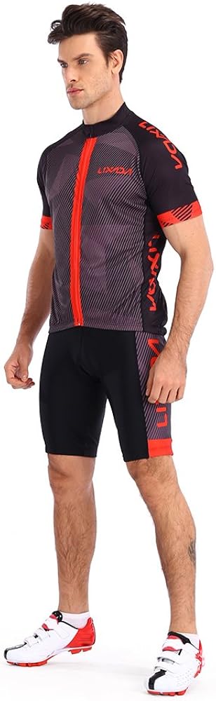 Lixada Men's Cycling Jersey Set Bicycle Short Sleeve Set Quick-Dry Breathable Shirt+3D Cushion Shorts Padded Pants/Bib Short : Clothing