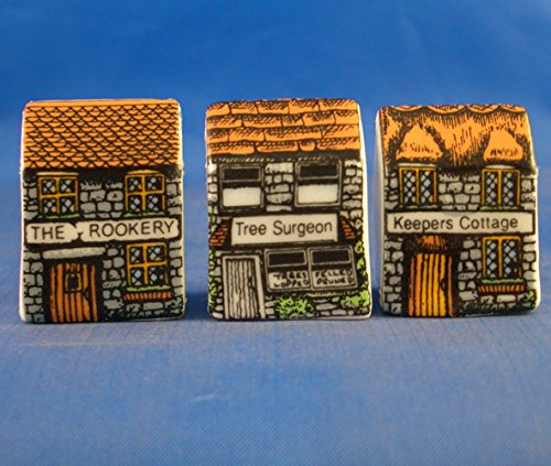 Porcelain China Collectable - Miniature House Thimbles Set of Three -- Rural