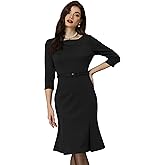 Allegra K Business Elegant Funeral Dresses for Women's Boat Neck 3/4 Sleeve Pleated Modest Midi Dress