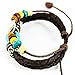 Real Spark Handmade Braided Leather Wrist Band Wood Beade Fish Charm Wrap Bracelet Blue