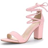 Allegra K Women's Tie Up Strappy Heels Light Pink Chunky High Heels Sandal 5.5 M US