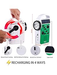 Radio de emergencia con Solar y Crank, batería portátil USB recargable FM AM Radio con altavoces Bluetooth LED Linterna Camping Linterna 2300mAh Power Bank Teléfono Cargador MP3 Player Siren Verde