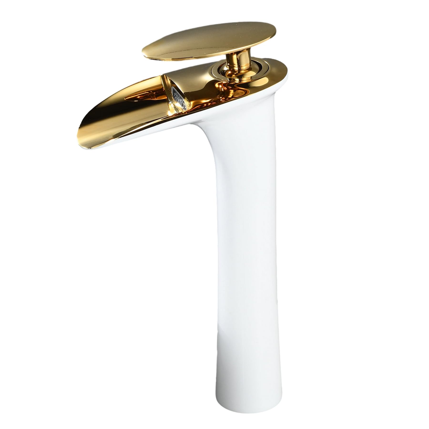 Waterfall Bathroom Mixer Tap, White&Gold Basin Sink Taps, Brass Tall Bathroom Tap Faucet, Single Hole Lever, SHUNLI