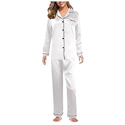 Womens Satin Pajamas Set Long Sleeve Sleepwear