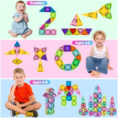 Euakee Magnetic Tiles, Travel Magnetic Building Blocks Set, Mini Magnetic Tiles, Building Toys with Iron Box for Boys and Girls, Montessori Toy (A)