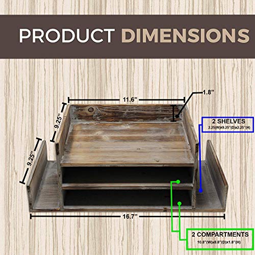 Executive Office Solutions Vintage Rustic Wooden Office Desktop Mail Organizer Rack For Paper, Documents, Notebooks - Distressed Torched Wood - Store Supplies, Desk Accessories, Mail - Barnwood (WO14)