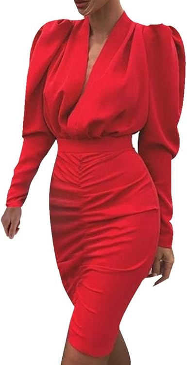 red v neck bodycon dress