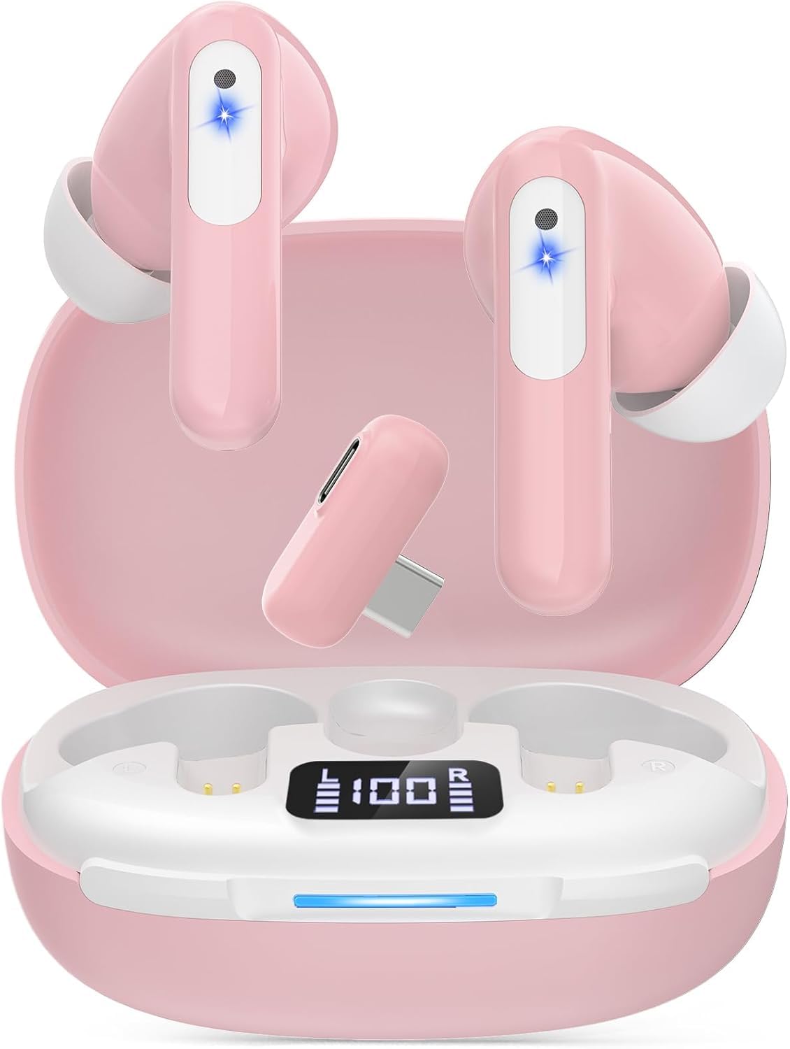 Photo 1 of RYR Wireless Gaming Earbuds, Ultra-Low Latency Gaming Earbuds with Noise Cancelling Mic, 2.4Ghz & Bluetooth, LED Display, 36H Playtime for Meta Quest 3/2, PS5, PS4, VR, Switch, Steam Deck, PC, Phone