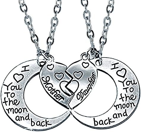 Power Wing I love you to the moon and back Mother Daughter Necklace Love Heart Pendant Mom Christmas Jewelry (Mother Daughter 02)