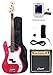 Crescent Electric Bass Guitar Starter Kit - Pink Color (Includes Amp & CrescentTM Digital E-Tuner)