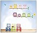 Colorful Many Expressions Owls on a Branch Wall Mural Decals Baby Boys and Girls Nursery Kids Room Stickers Home Decor