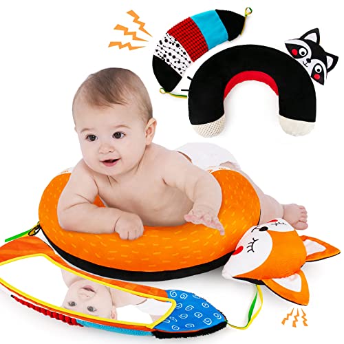 Tummy Time Pillow with Tummy Time Mirror, Black and White High Contrast Baby Toys with Musical