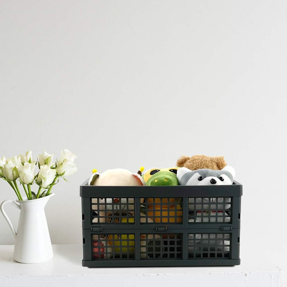 Zerdyne Set of 3 Plastic Collapsible Storage Crates, 30 L Stacking Foldable Storage Basket, Gray, Grey, 43.8 cm x 33.2 cm x 23 cm - Image 5