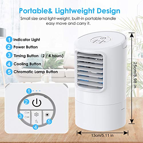 BOYON Portable Air Cooler, Evaporative Air Cooler, Personal Air Conditioner Fan with Timer, Handle, 3 Speeds, 7 Night Lights for Home, Office and Room (White)