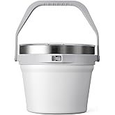 COKTIK 7L Insulated Ice Bucket with Lid,Double Wall Vacuum Stainless Steel Beverage Bucket Keeps Frozen Longer,Holds 6 Longnecks or 3 Bottles of Wine,for hot food, Large Parties(No Accessories, White)