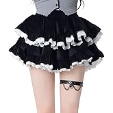RILGOU Kawaii Lolita Harajuku Gothic Clothes Casual Style Elastic Waist Lace Trim Velvet Tiered Puffy Short Skirt