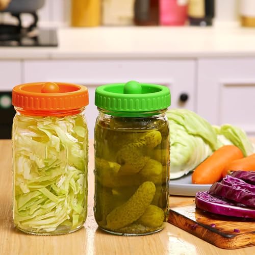 NALACAL 2Pcs 32oz Fermentation Jars, Wide Mouth Fermentation Jars, Glass Pickle Jar with Cap Lids, Wide Mouth Glass Jar, Mason Jar Lid Fermenter Caps, for Storage Pickle Olive Gherkin