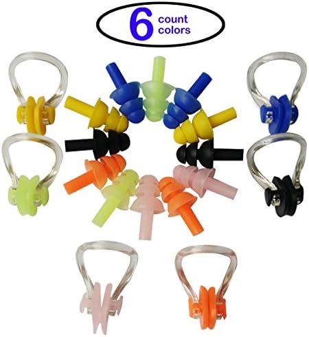 Swimming Ear Plug and Nose Clip Soft Silica Gel Protector Waterproof Silicone Ear Plug and Noseclip(6 count,colorful)