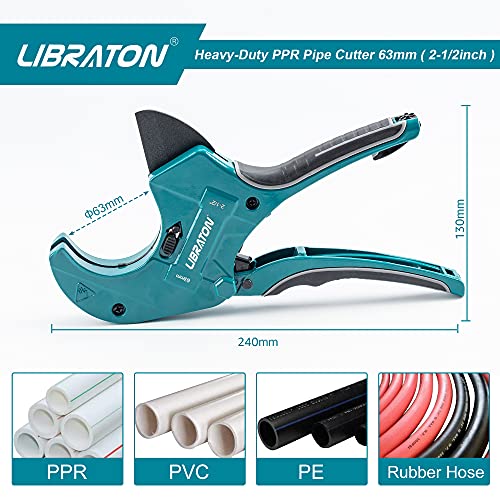 Libraton PVC Pipe Cutter 2-1/2" (63mm), Large PVC Pipe Cutter, Improved Blade for Heavy Duty Plastic Pipe Cutter for Cutting PVC Pipes, Pex Pipes, Plastic Pipes