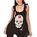 Beautife Women's Skull Print Lace Shirt Patchwork Sleeveless Tank Tops Plus Size