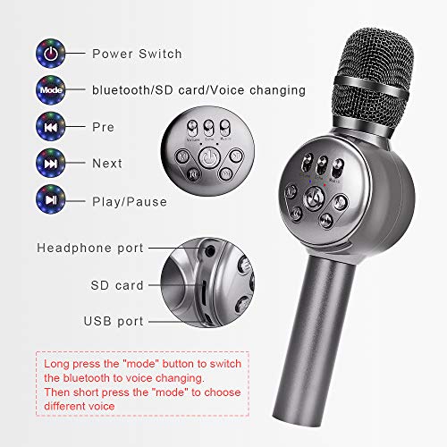 BONAOK Wireless Bluetooth Karaoke Microphone with Dynamic LED Light