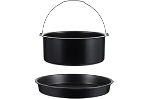 JOINPAYA Carbon Steel 7-inch Cake Barrel and Pizza Pan Set Air Fryer Accessories Non-stick Baking Mold